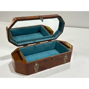 Vintage McGraw Box Company jewelry box, treasure chest w/ mirror blue lining